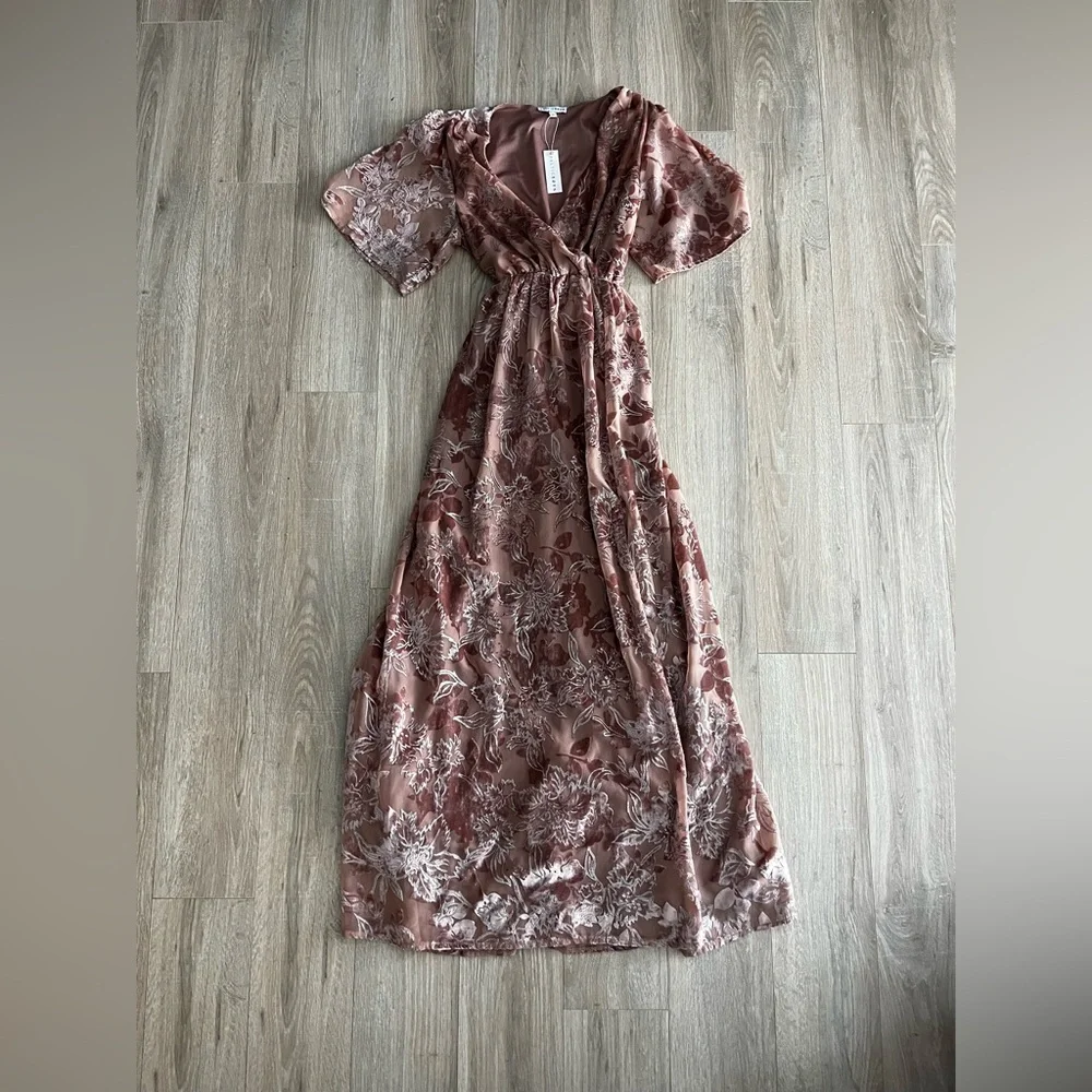 NWT Women’s Baltic Born Uma Velvet Burnout Maxi Dress Pink Floral - Size Medium - Picture 3 of 9